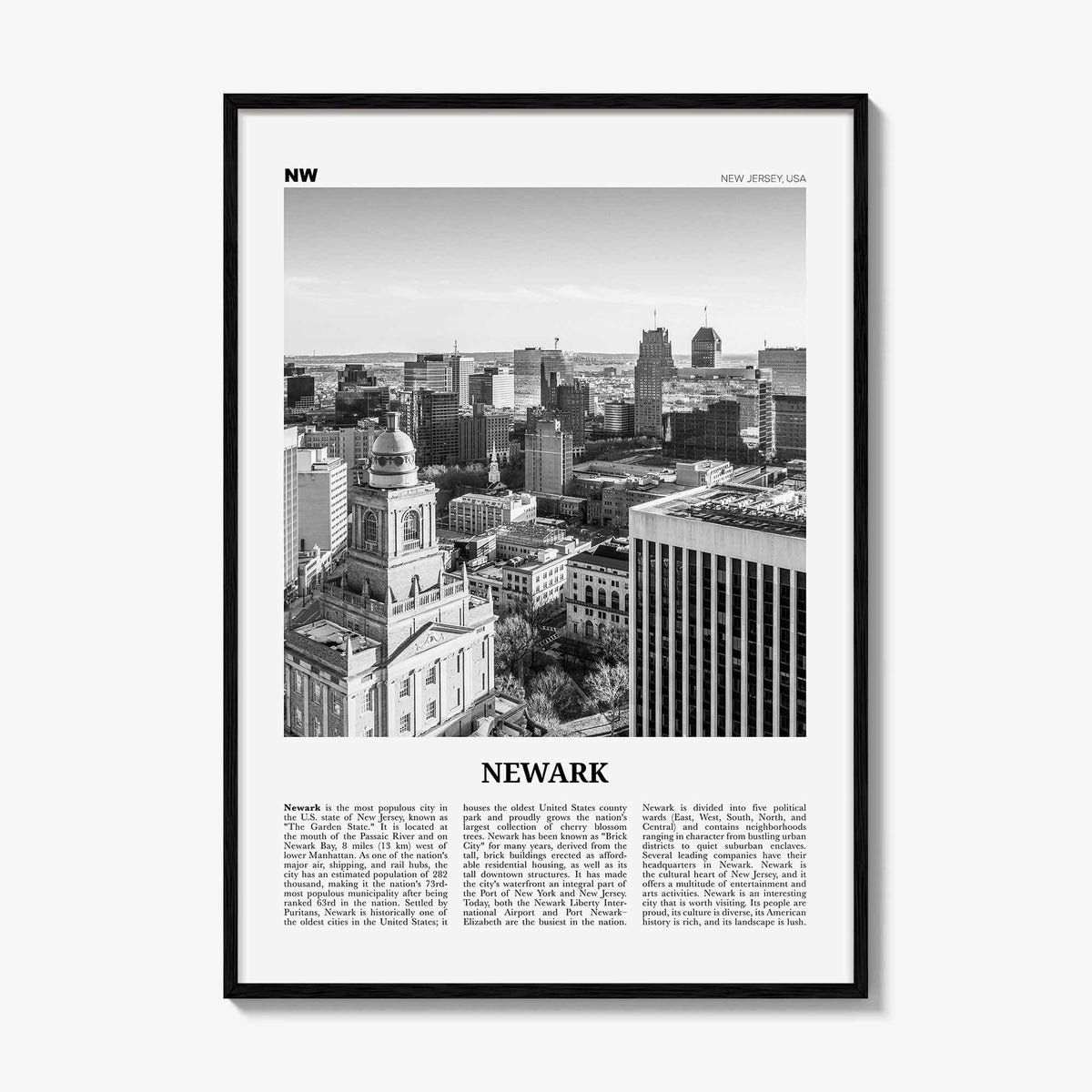 Newark Print Black and White, Newark Wall Art, Newark Poster, Newark Photo, Newark Wall Décor, New Jersey, USA, United States, North America