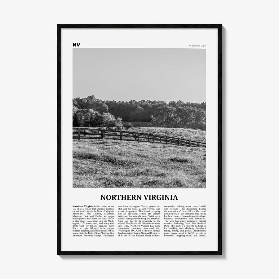 Northern Virginia Print Black and White, Northern Virginia Wall Art, Northern Virginia Poster, Northern Virginia Photo, North Virginia Map