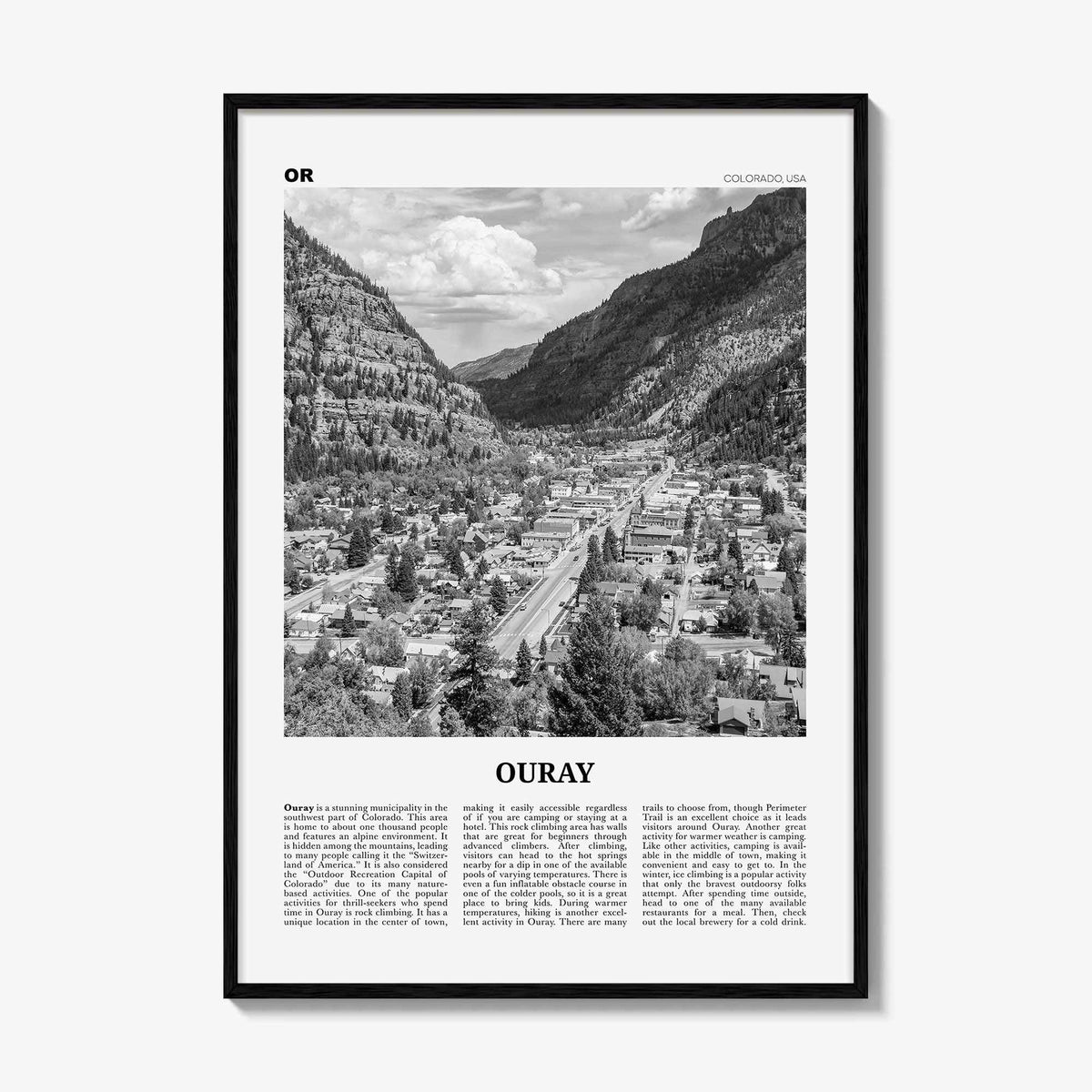Ouray Print Black and White, Ouray Wall Art, Ouray Poster, Ouray Photo, Ouray Wall Décor, Ouray Map, Colorado, USA