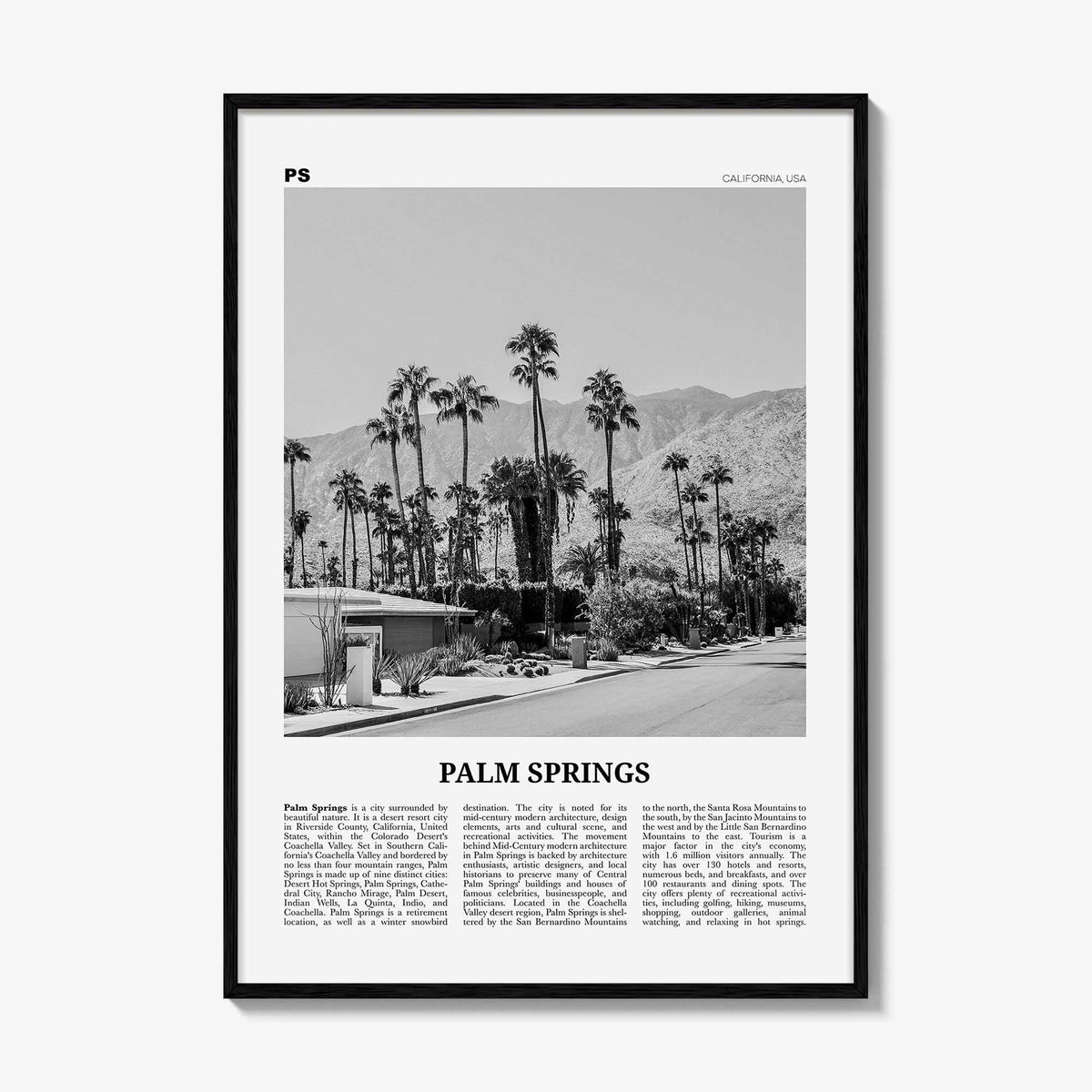 Palm Springs Print Black and White No 1, Palm Springs Wall Art, Palm Springs Poster, Palm Springs, California, USA, United States
