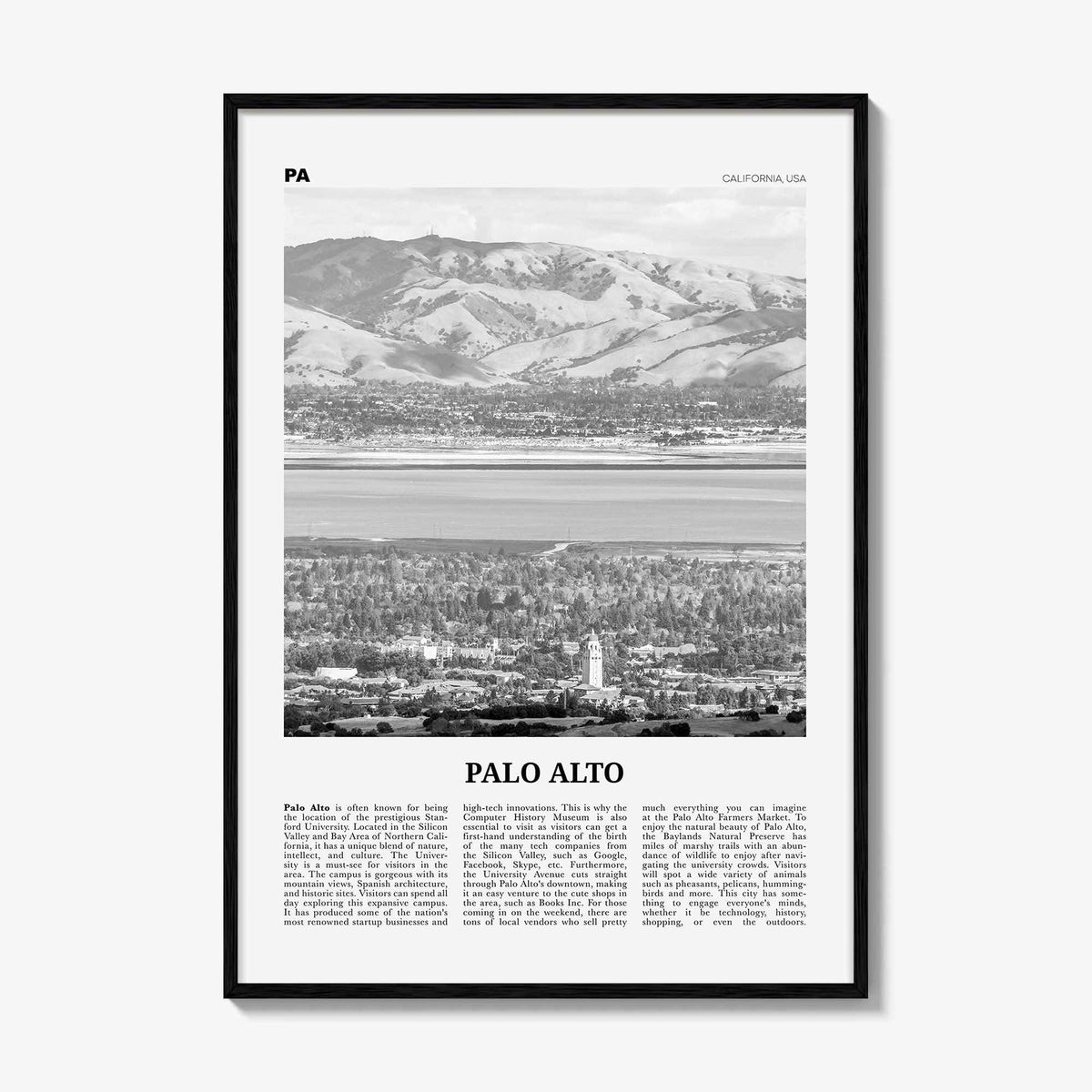 Palo Alto Print Black and White, Palo Alto Wall Art, Palo Alto Poster, Palo Alto Photo, Palo Alto Wall Décor, California, USA, United States