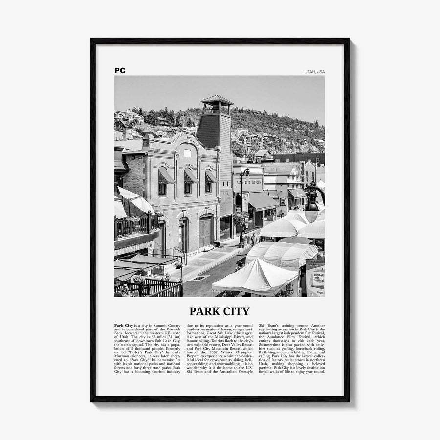Park City Print Black and White, Park City Wall Art, Park City Poster, Park City Photo, Utah, USA, United States, North America