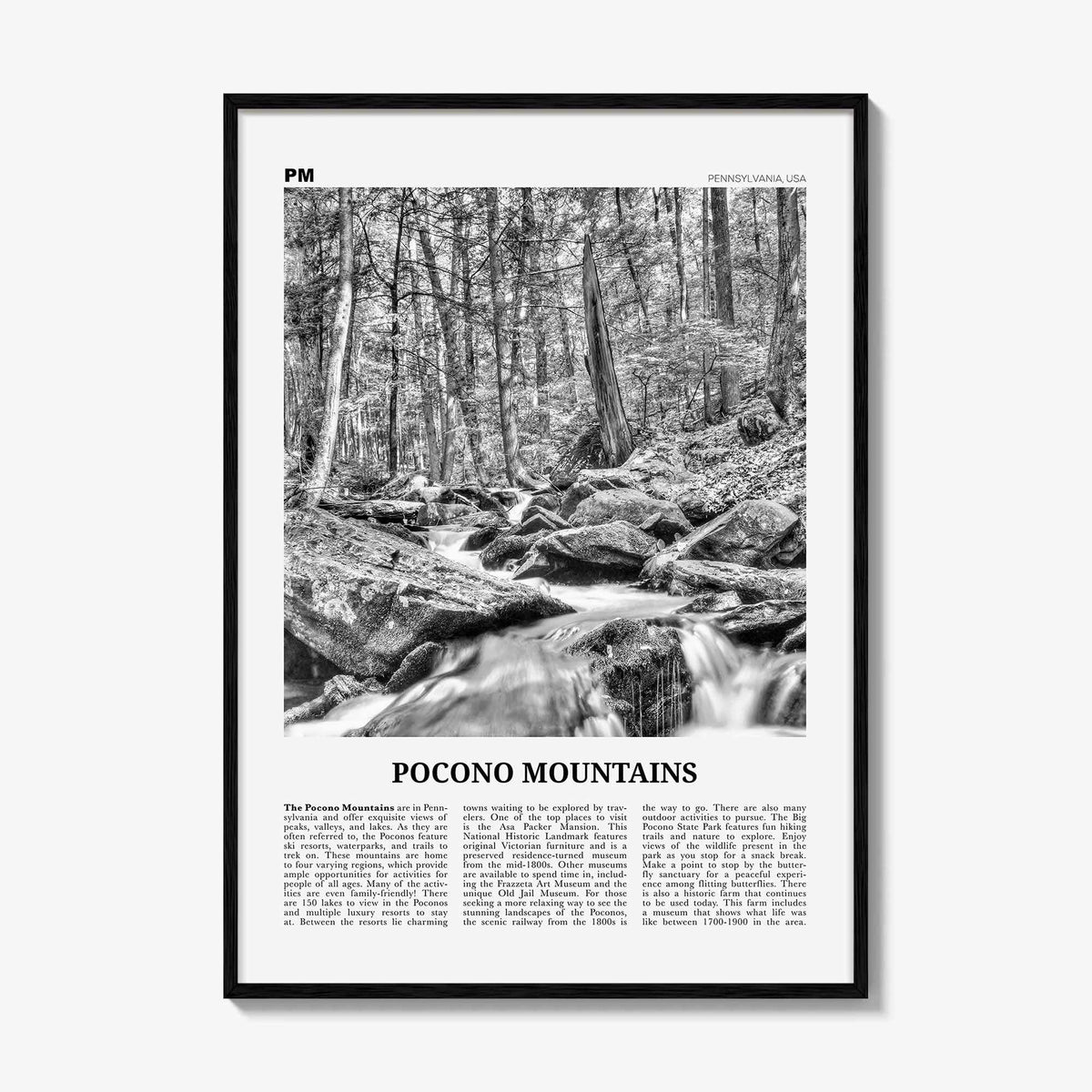 Pocono Mountains Print Black and White, Pocono Mountains  Wall Art, Pocono Mountains Poster,  Pocono Mountains Photo, Pennsylvania, USA