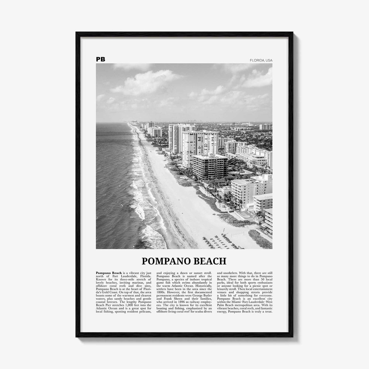 Pompano Beach Print Black and White, Pompano Beach Wall Art, Pompano Beach Poster, Pompano Beach Photo, Pompano Beach Wall Décor, Florida