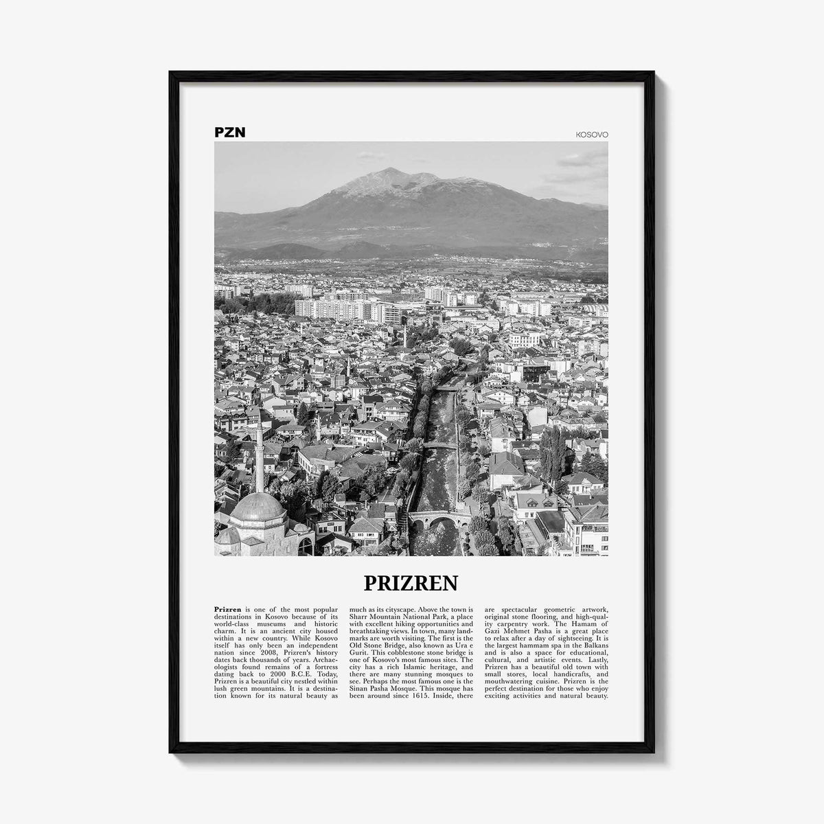 Prizren Print Black and White, Prizren Wall Art, Prizren Poster, Prizren Photo, Prizren Wall Décor, Prizreni, Призрен, Prizren, Kosovo