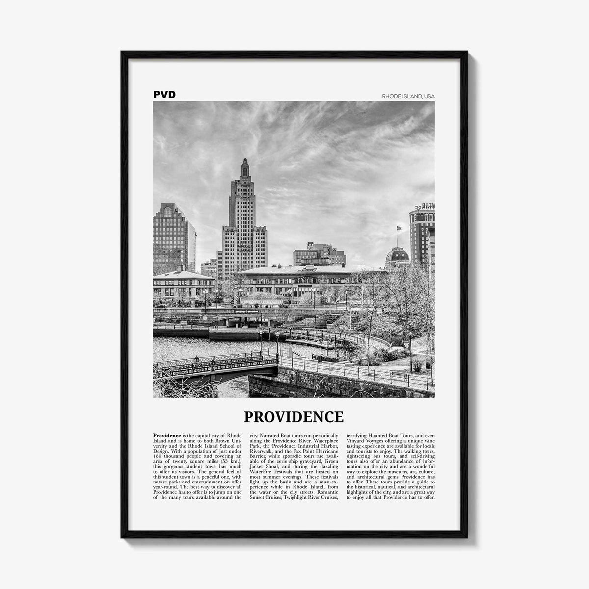 Providence Print Black and White, Providence Wall Art, Providence Poster, Providence Photo, Providence Map, Rhode Island, USA, United States