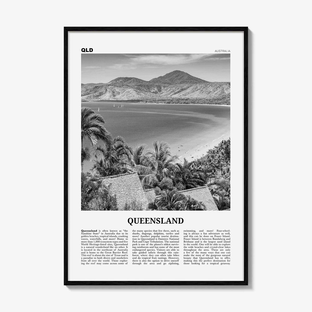 Queensland Print Black and White, Queensland Wall Art, Queensland Poster, Queensland Photo, Queensland Wall Decor, Australia