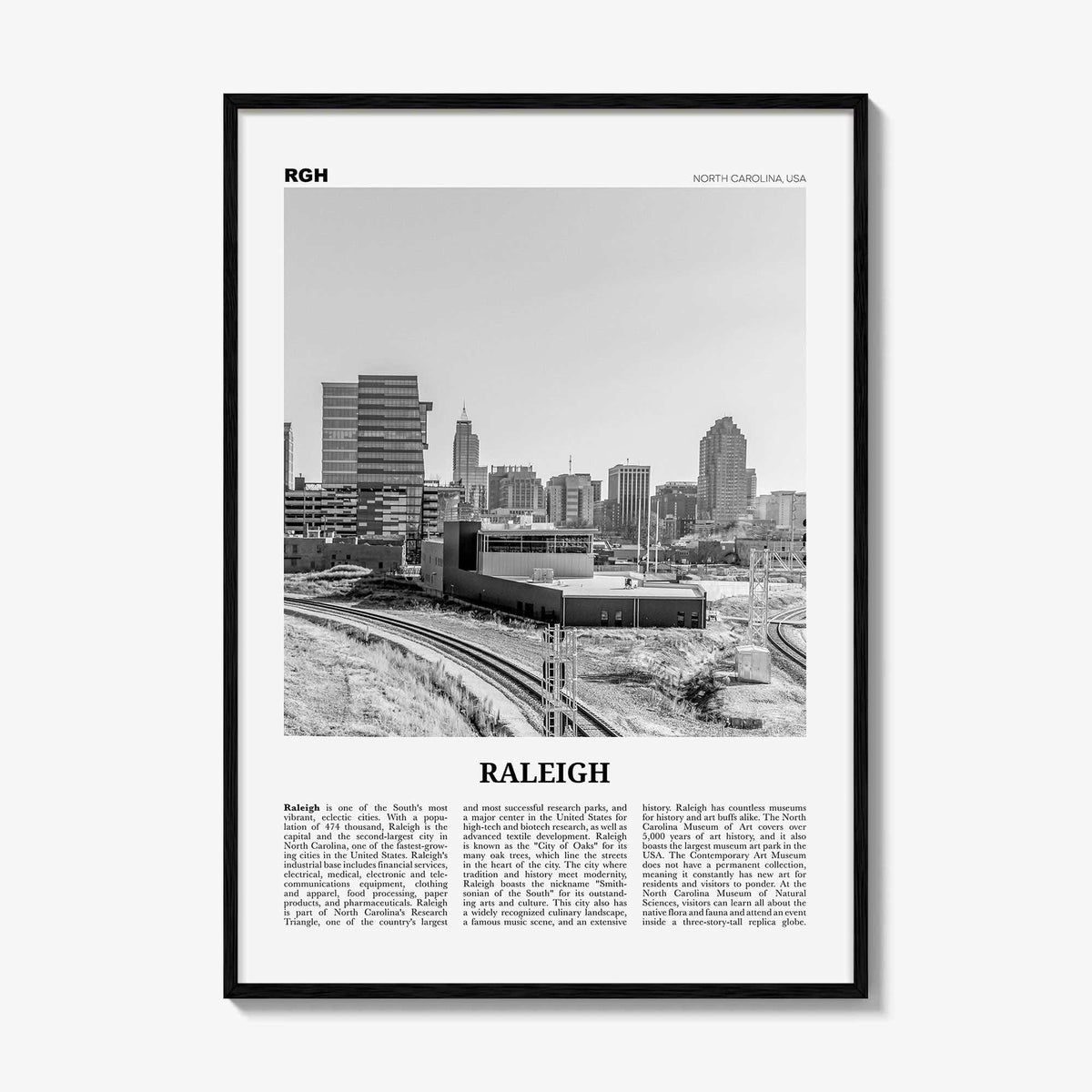 Raleigh Print Black and White No 2, Raleigh Wall Art, Raleigh Poster, Raleigh Photo, North Carolina, USA, United States, North America