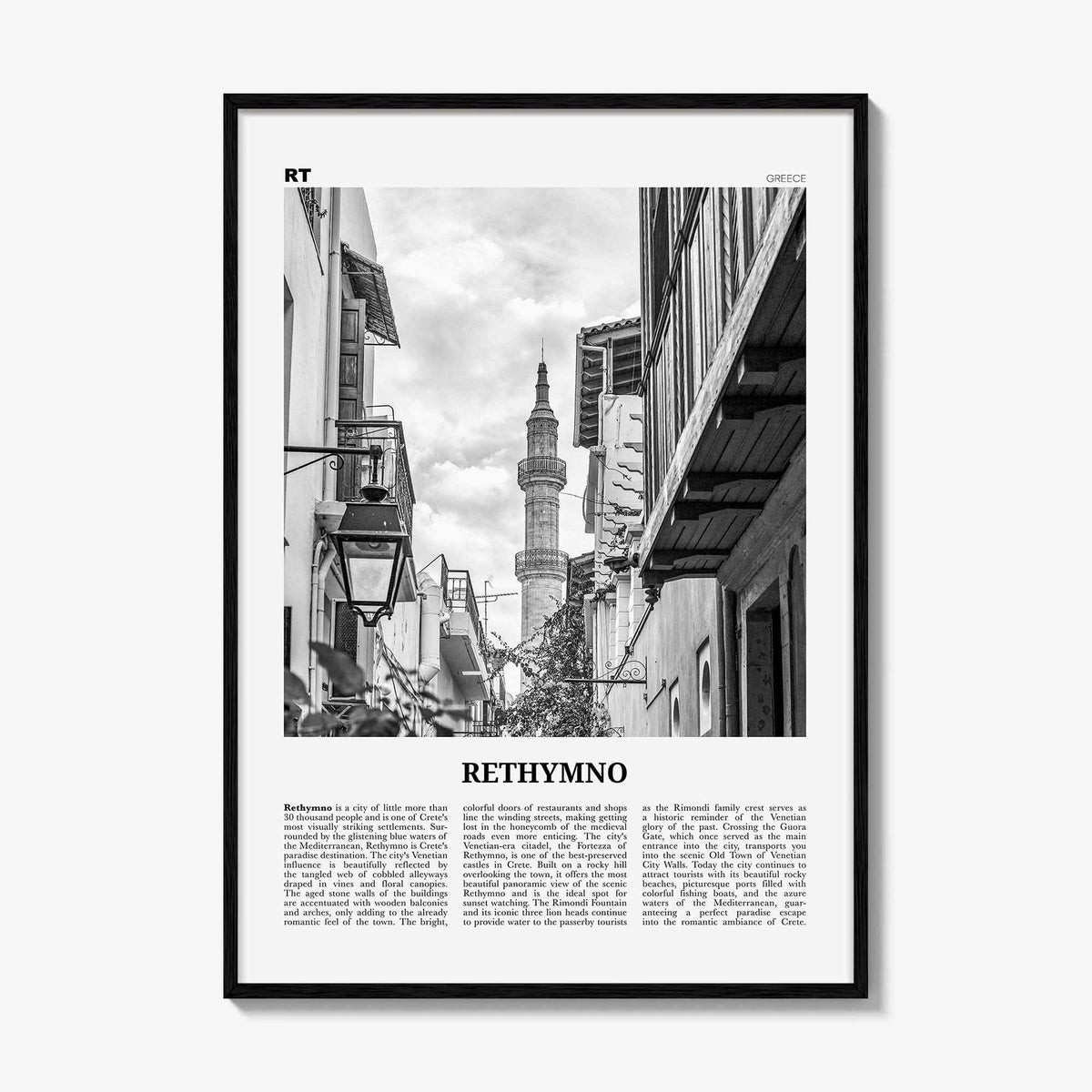 Rethymno Print Black and White, Rethymno Wall Art, Rethymno Poster, Rethymno Photo, Rethymno Wall Décor, Ρέθυμνο, Greece, Crete