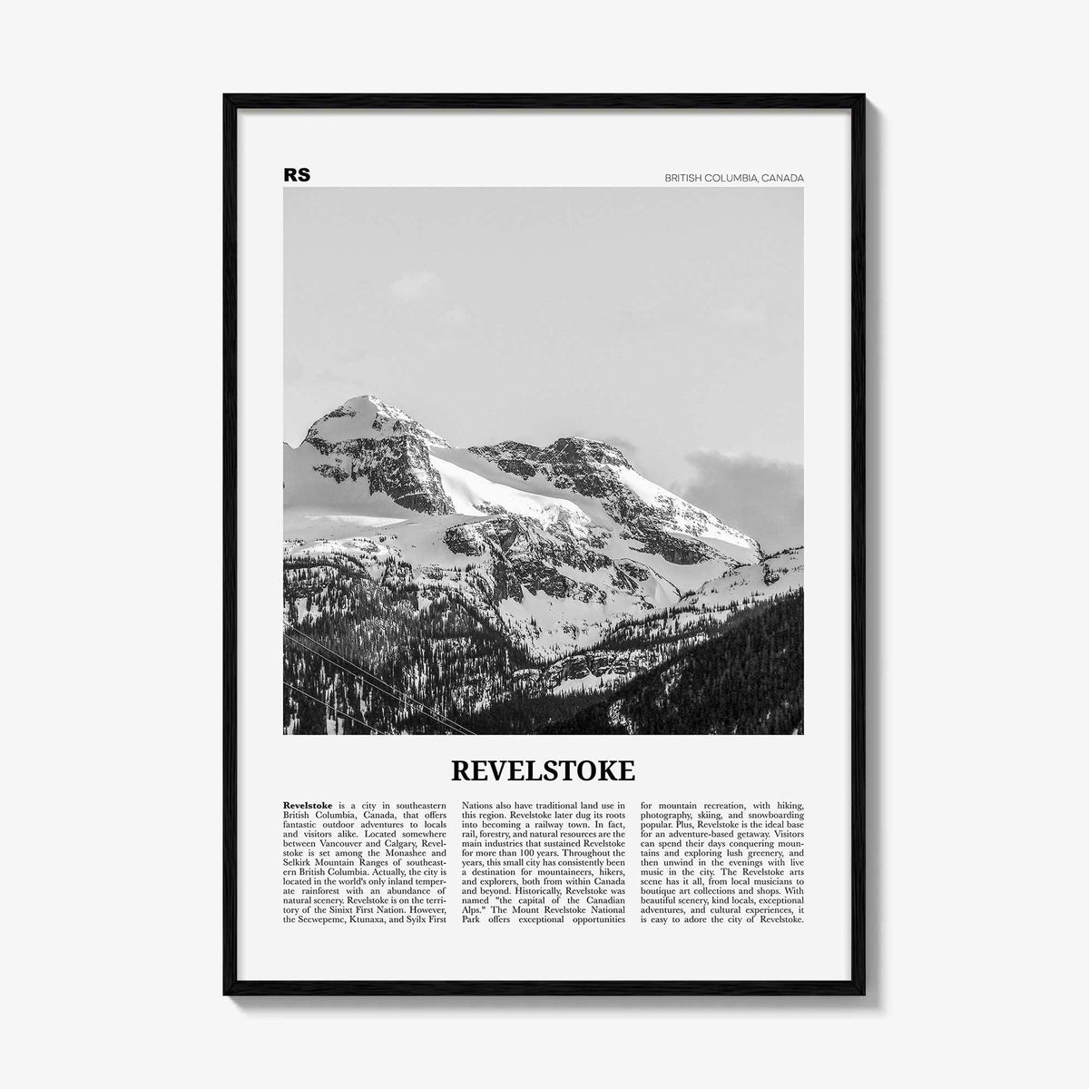 Revelstoke Print Black and White, Revelstoke Wall Art, Revelstoke Poster, Revelstoke Photo, Revelstoke Wall Décor, British Columbia, Canada