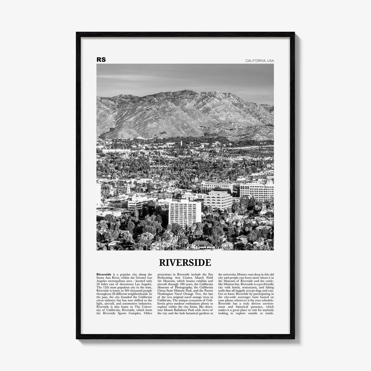 Riverside Print Black and White, Riverside Wall Art, Riverside Poster, Riverside Photo, California, USA, United States, North America