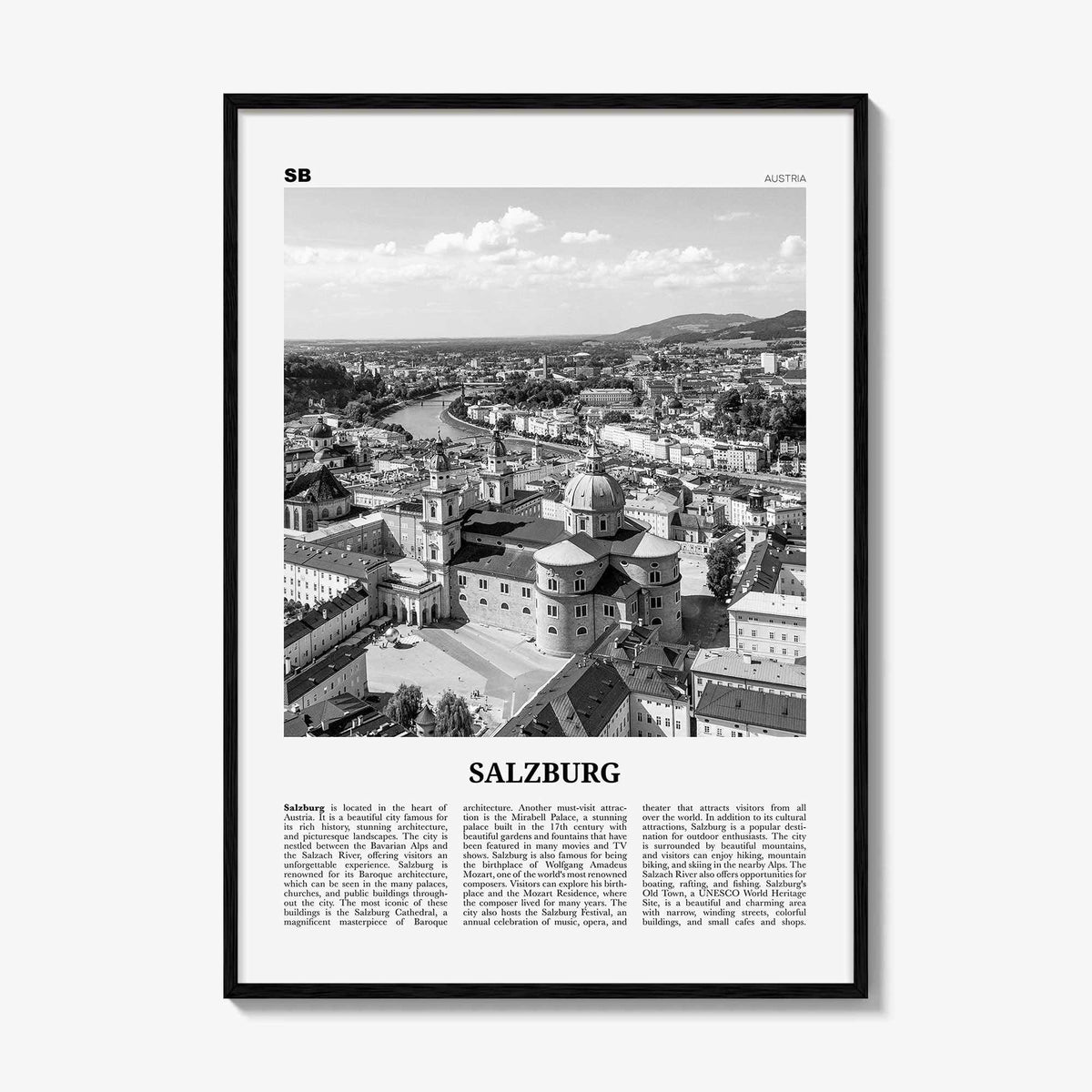 Salzburg Print Black and White, Salzburg Wall Art, Salzburg Poster, Salzburg Photo, Salzburg Wall Décor, Salzburg Map, Austria