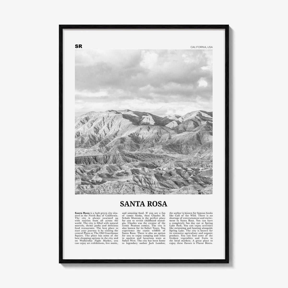 Santa Rosa Print Black and White, Santa Rosa Wall Art, Santa Rosa Poster, Santa Rosa Photo, Santa Rosa Wall Décor, California, USA