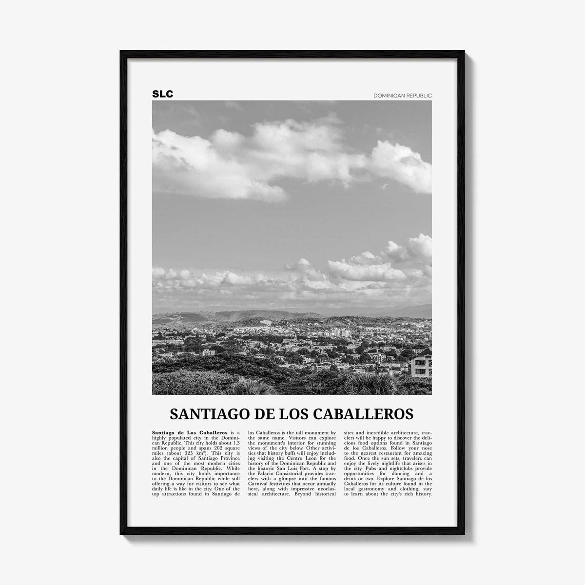 Santiago de los Caballeros Print Black and White, Santiago de los Caballeros Wall Art, Santiago de los Caballeros Poster, Dominican Republic