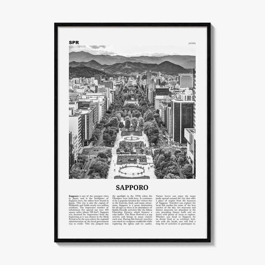 Sapporo Print Black and White, Sapporo Wall Art, Sapporo Poster, Sapporo Photo, Sapporo Wall Décor, Sapporo Map, Japan
