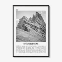 Seceda Ridgeline Print Black and White, Seceda Ridgeline Wall Art, Seceda Ridgeline Poster, Seceda Ridgeline Photo, Italy