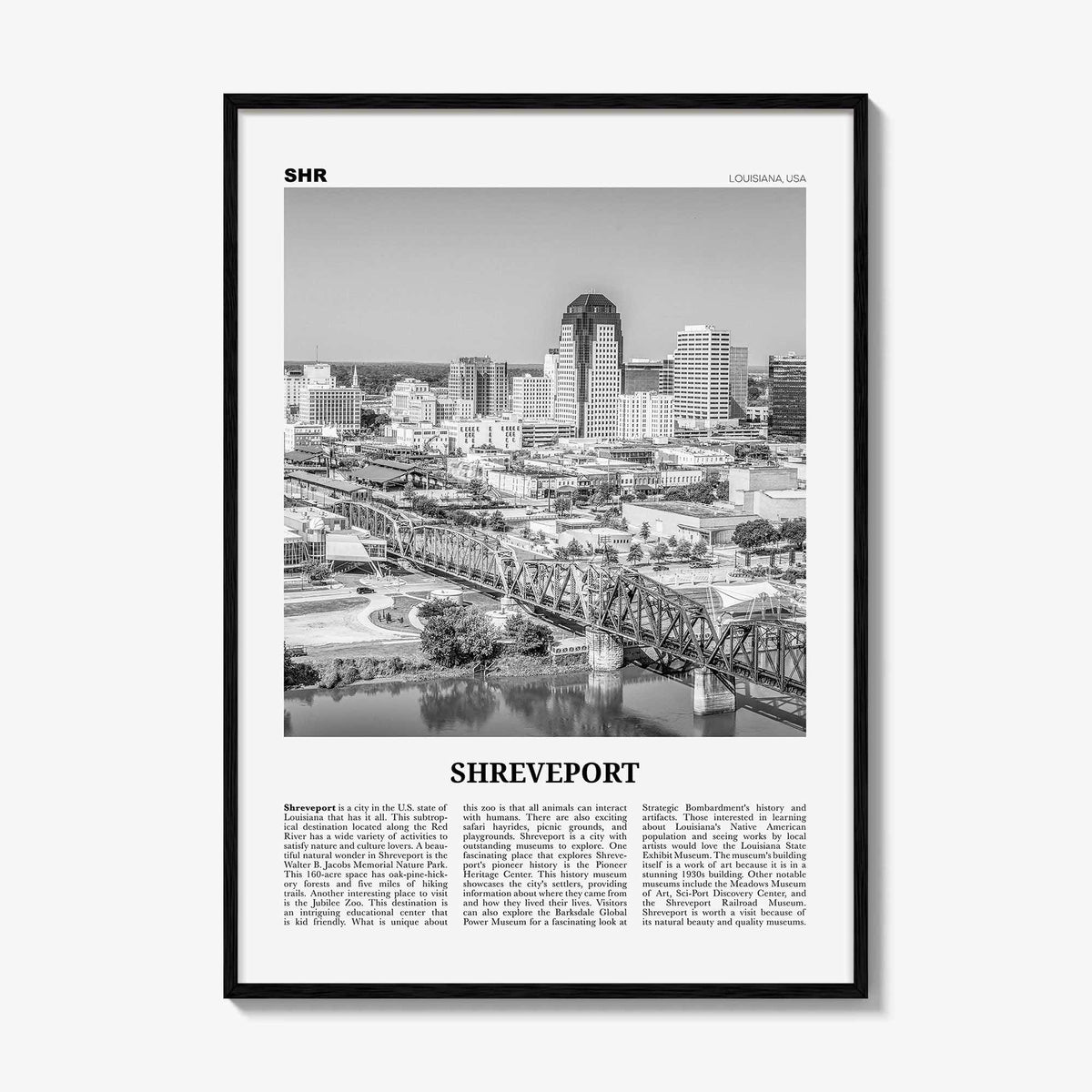 Shreveport Print Black and White, Shreveport Wall Art, Shreveport Poster, Shreveport Photo, Shreveport Wall Décor, Louisiana, USA