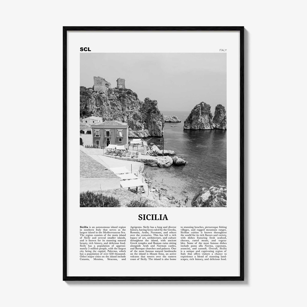 Sicilia Print Black and White, Sicilia Wall Art, Sicilia Poster, Sicilia Photo, Sicilia Wall Décor, Sicilia Map, Italy