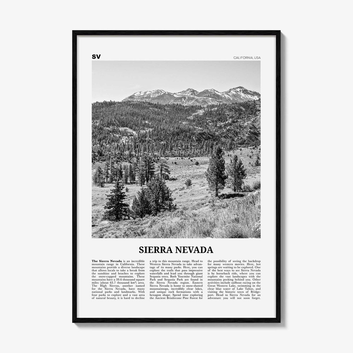 Sierra Nevada Print Black and White, Sierra Nevada  Wall Art, Sierra Nevada Poster,  Sierra Nevada Photo, Sierra Nevada Décor, California