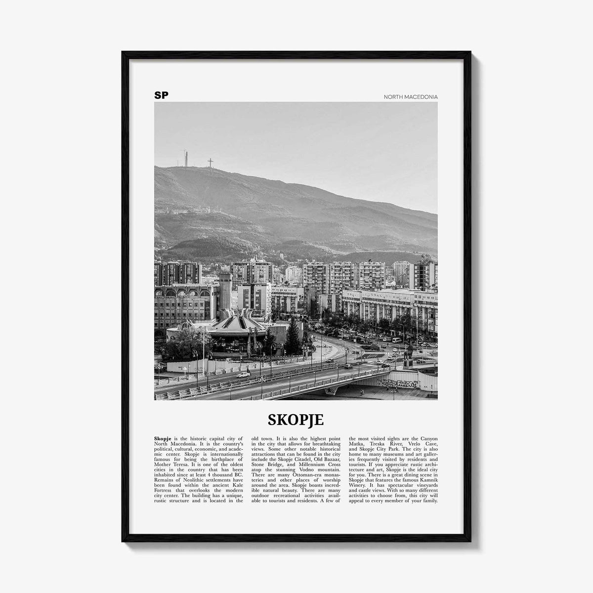 Skopje Print Black and White, Skopje Wall Art, Skopje Poster, Skopje Photo, Skopje Wall Décor, North Macedonia, Скопје, Shkup