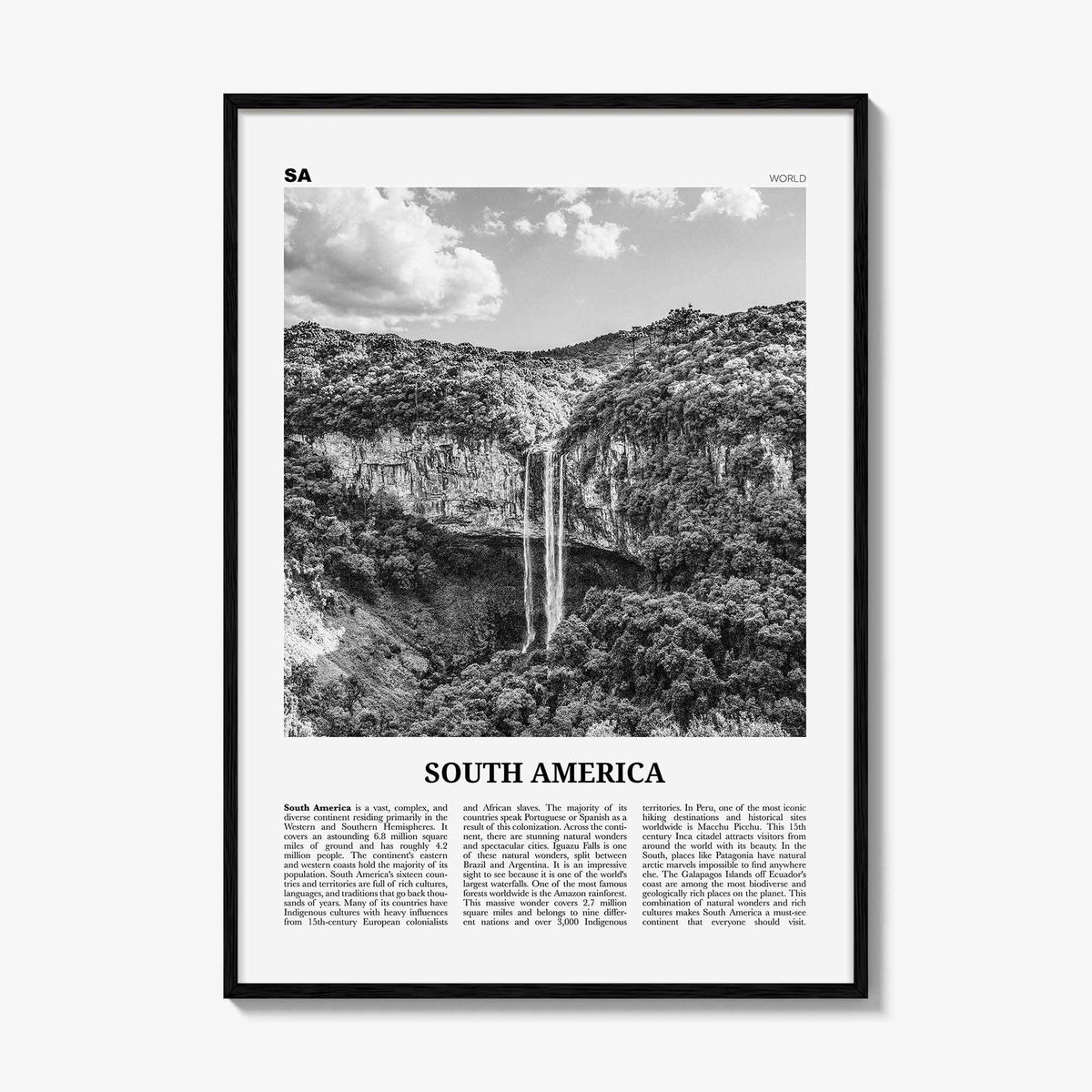 South America Print Black and White, South America Wall Art, South America Poster, South America Photo, South America Wall Decor