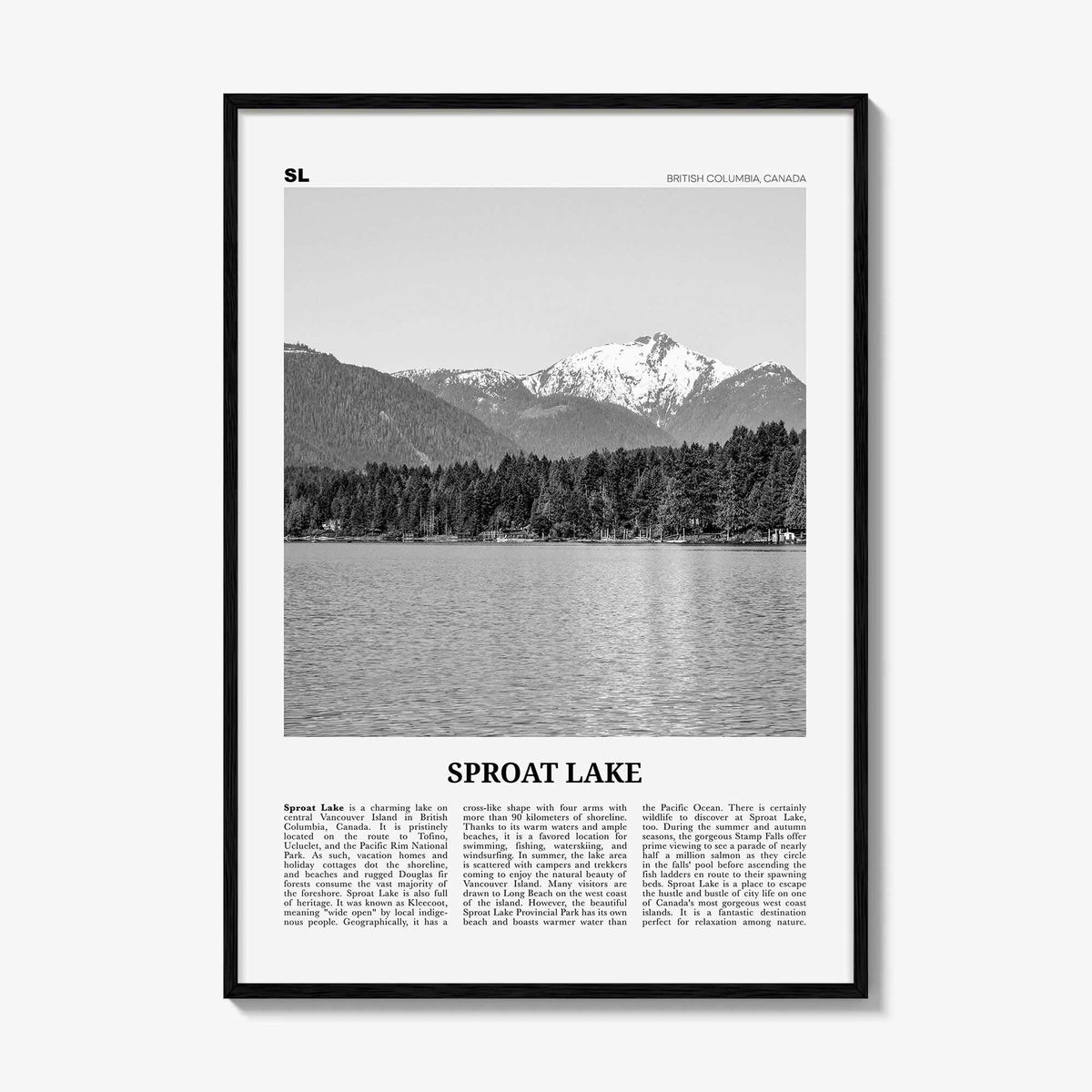 Sproat Lake Print Black and White, Sproat Lake Wall Art, Sproat Lake Poster, Sproat Lake Photo, Sproat Lake Wall Décor, Sproat Lake Map