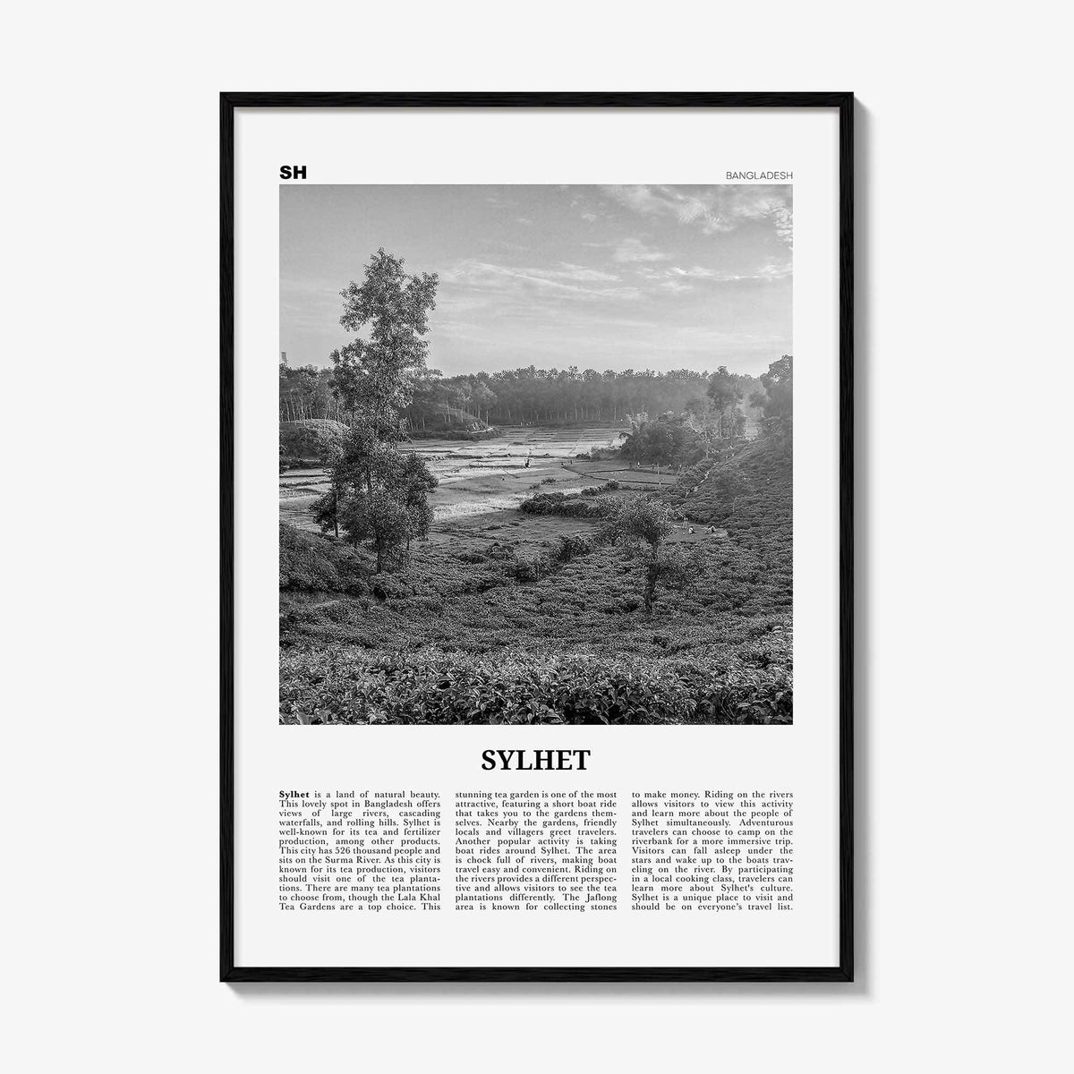 Sylhet Print Black and White, Sylhet Wall Art, Sylhet Poster, Sylhet Photo, Sylhet Wall Décor, Sylhet Map, Bangladesh