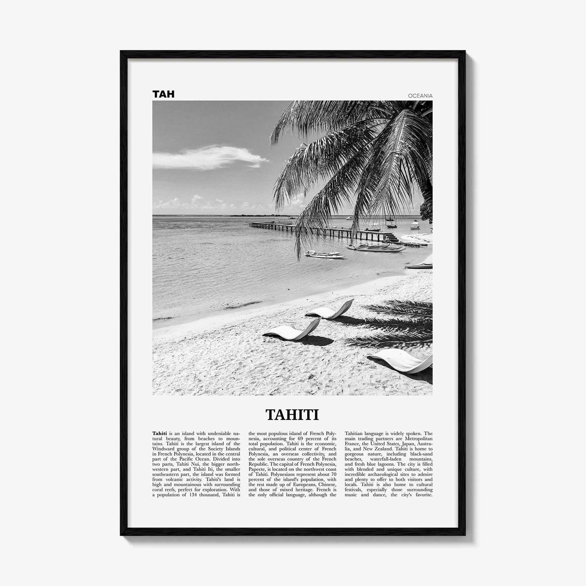 Tahiti Print Black and White, Tahiti Wall Art, Tahiti Poster, Tahiti Photo, Tahiti Decor, French Polynesia, Otaheite, Moorea, Oceania
