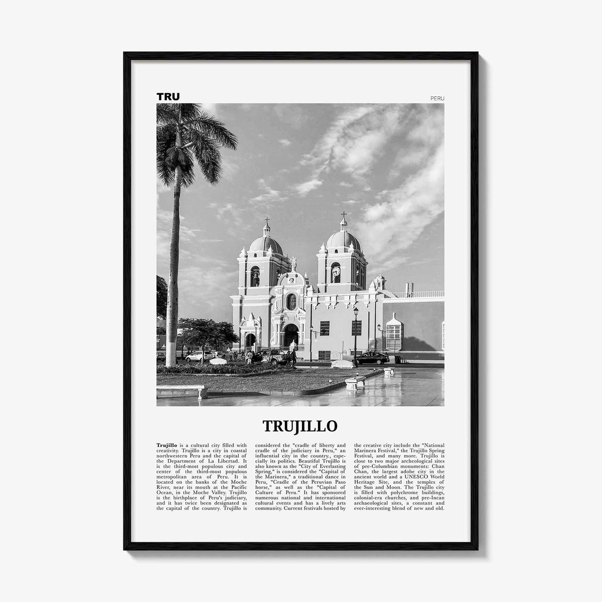 Trujillo Print Black and White, Trujillo Wall Art, Trujillo Poster, Trujillo Photo, Peru, Truhillu La Libertad, South America