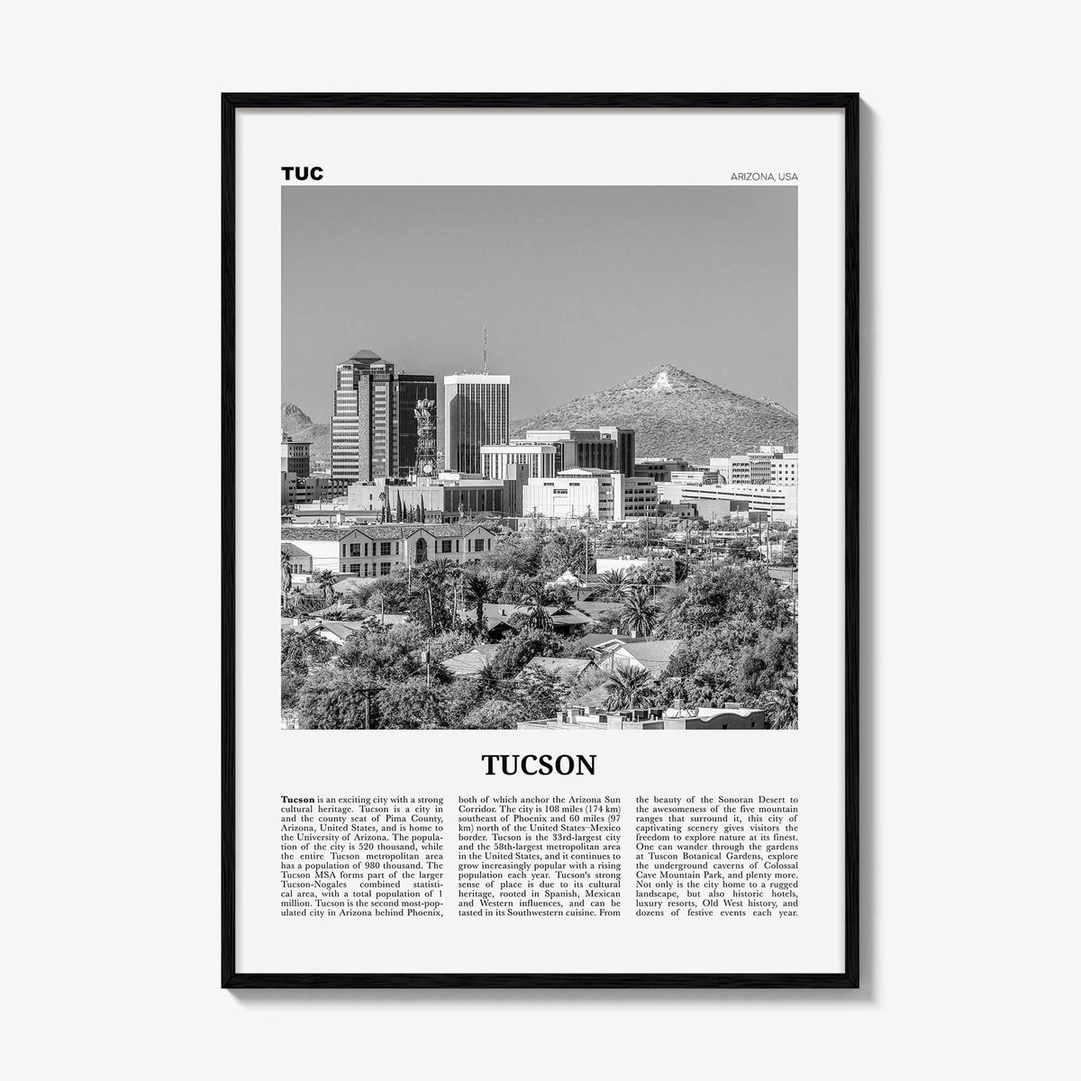 Tucson Print Black and White No 1, Tucson Wall Art, Tucson Poster, Tucson Photo, Tucson Wall Decor, Arizona, USA, United States, America