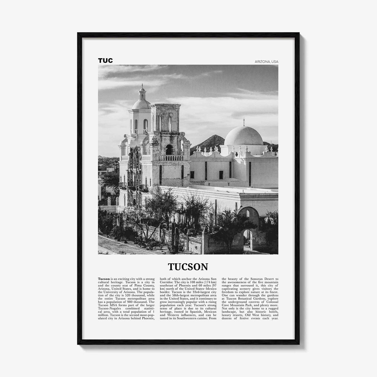 Tucson Print Black and White No 2, Tucson Wall Art, Tucson Poster, Tucson Photo, Tucson Wall Decor, Arizona, USA, United States, America