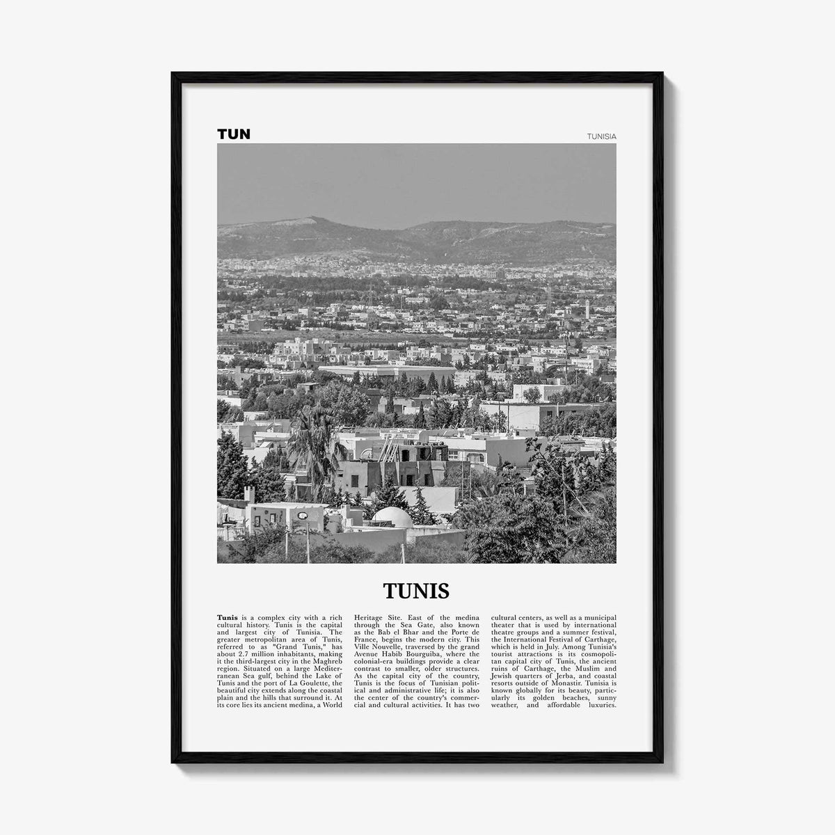 Tunis Print Black and White, Tunis Wall Art, Tunis Poster, Tunis Photo, Tunis Wall Decor, Tunisia, Tūnis, Tunisie, Africa