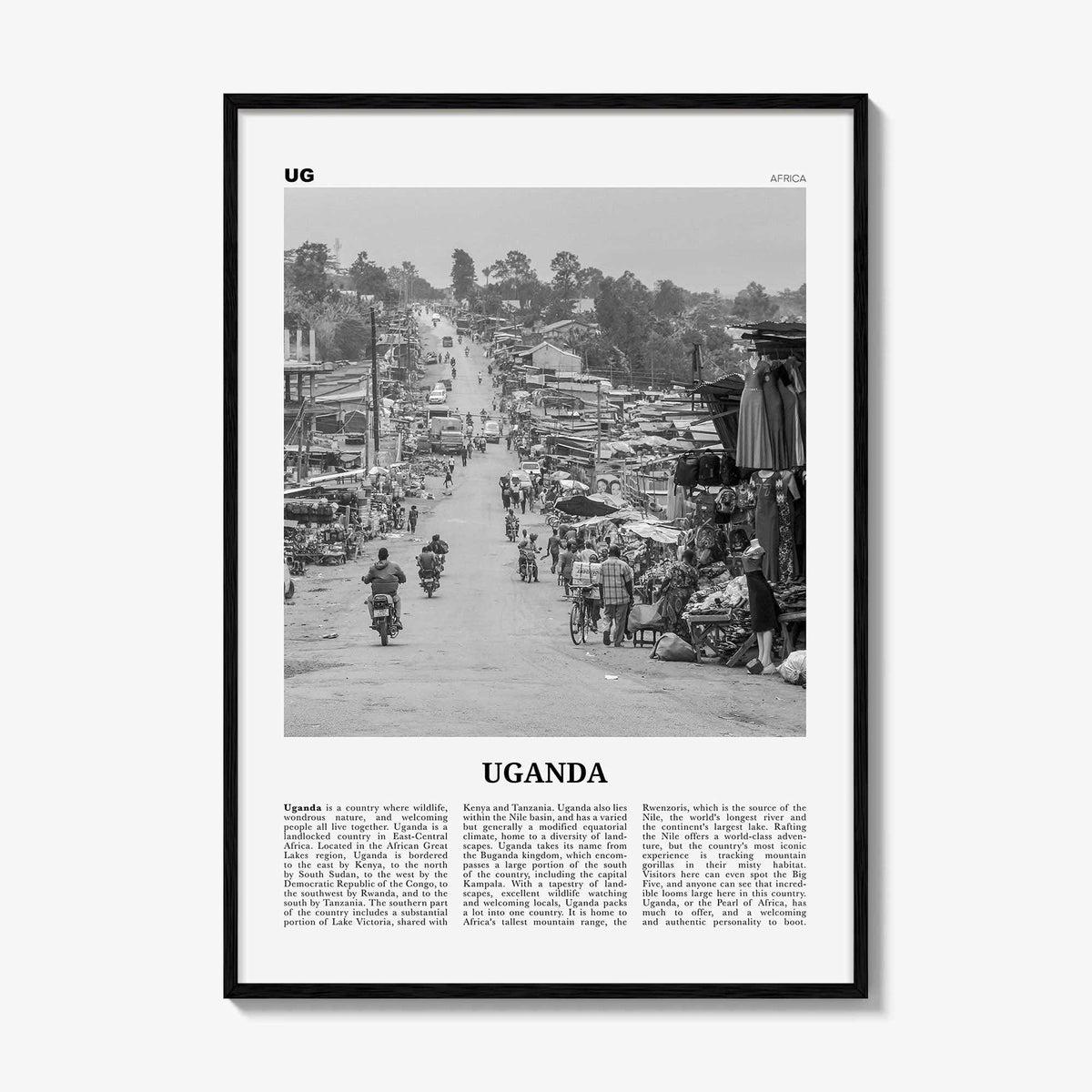 Uganda Print Black and White, Uganda Wall Art, Uganda Poster, Uganda Photo, Uganda Wall Decor, Country Art Print, Kampala, Africa