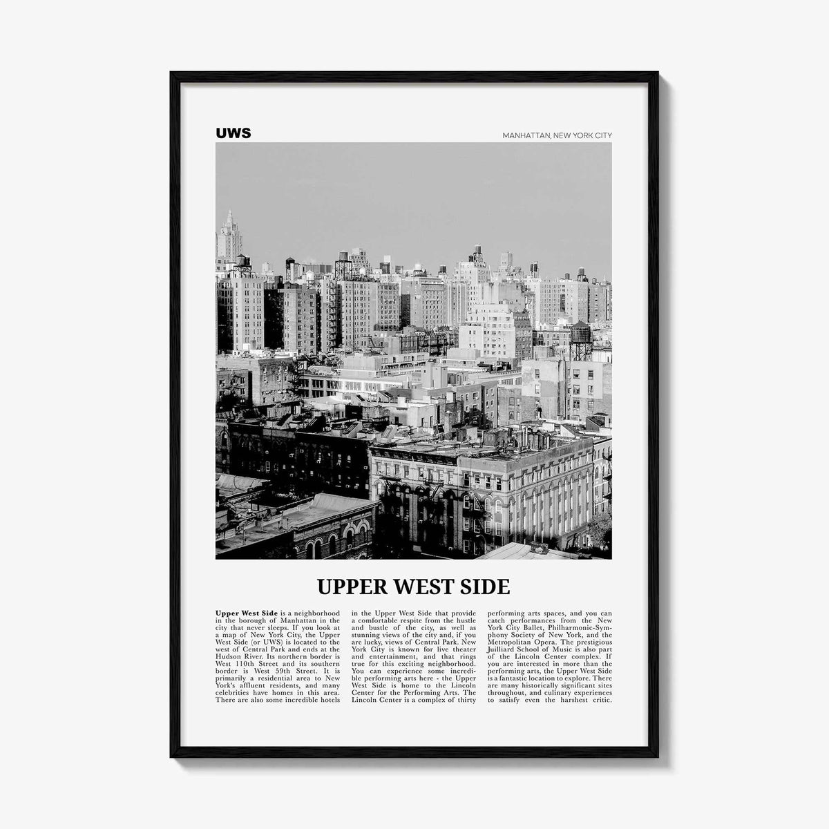Upper West Side Print Black and White, Upper West Side Wall Art, Upper West Side Poster, Upper West Side Photo, Manhattan, New York, USA
