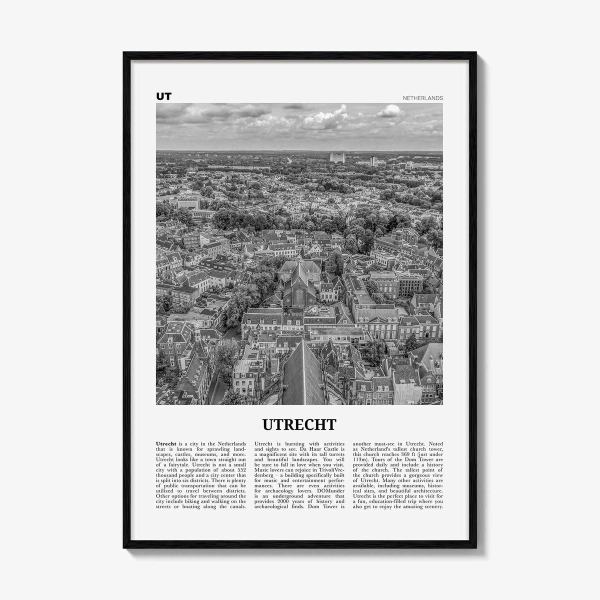 Utrecht Print Black and White, Utrecht Wall Art, Utrecht Poster, Utrecht Photo, Utrecht Wall Décor, Netherlands, Holland