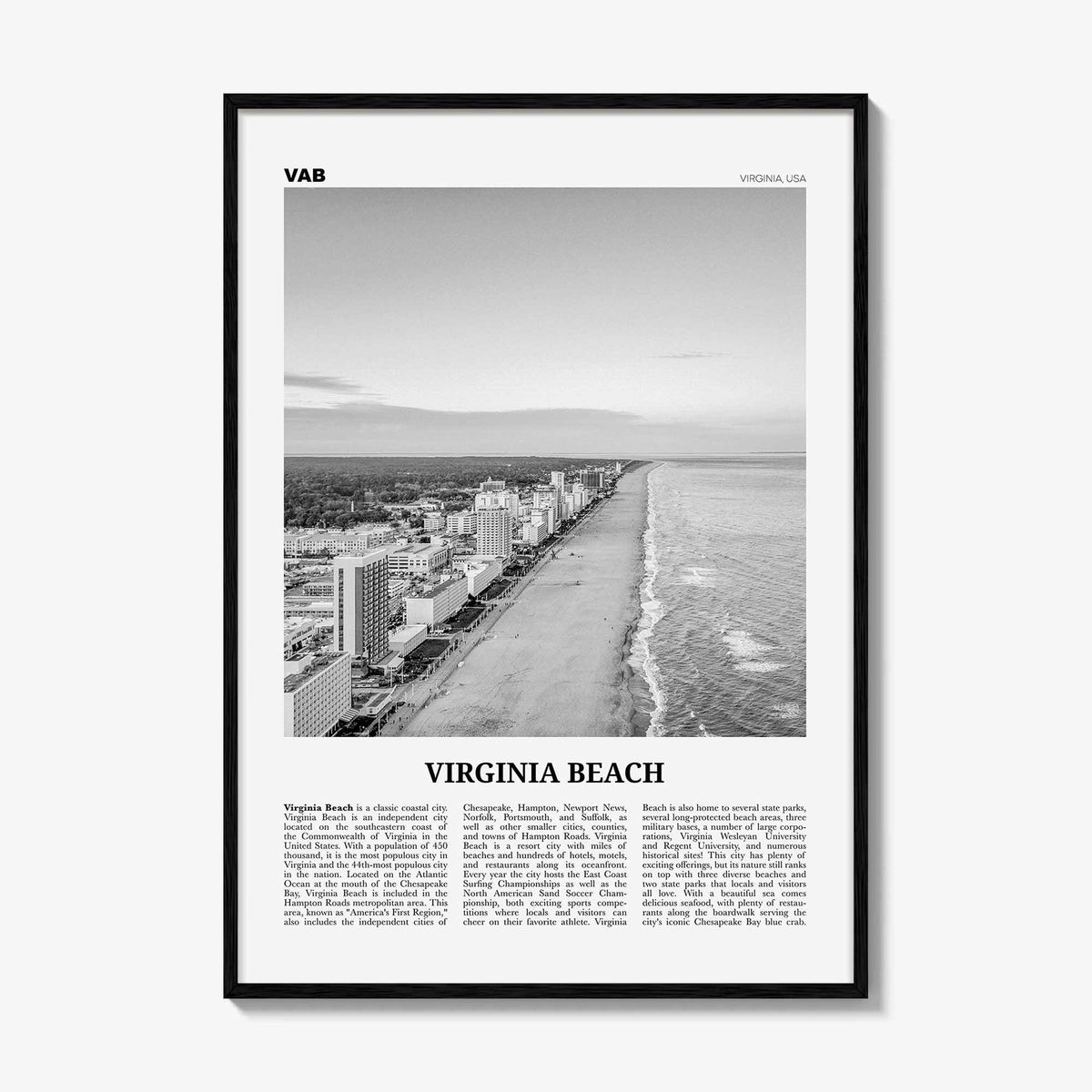 Virginia Beach Print Black and White, Virginia Beach Wall Art, Virginia Beach Poster, Virginia, USA, United States, North America