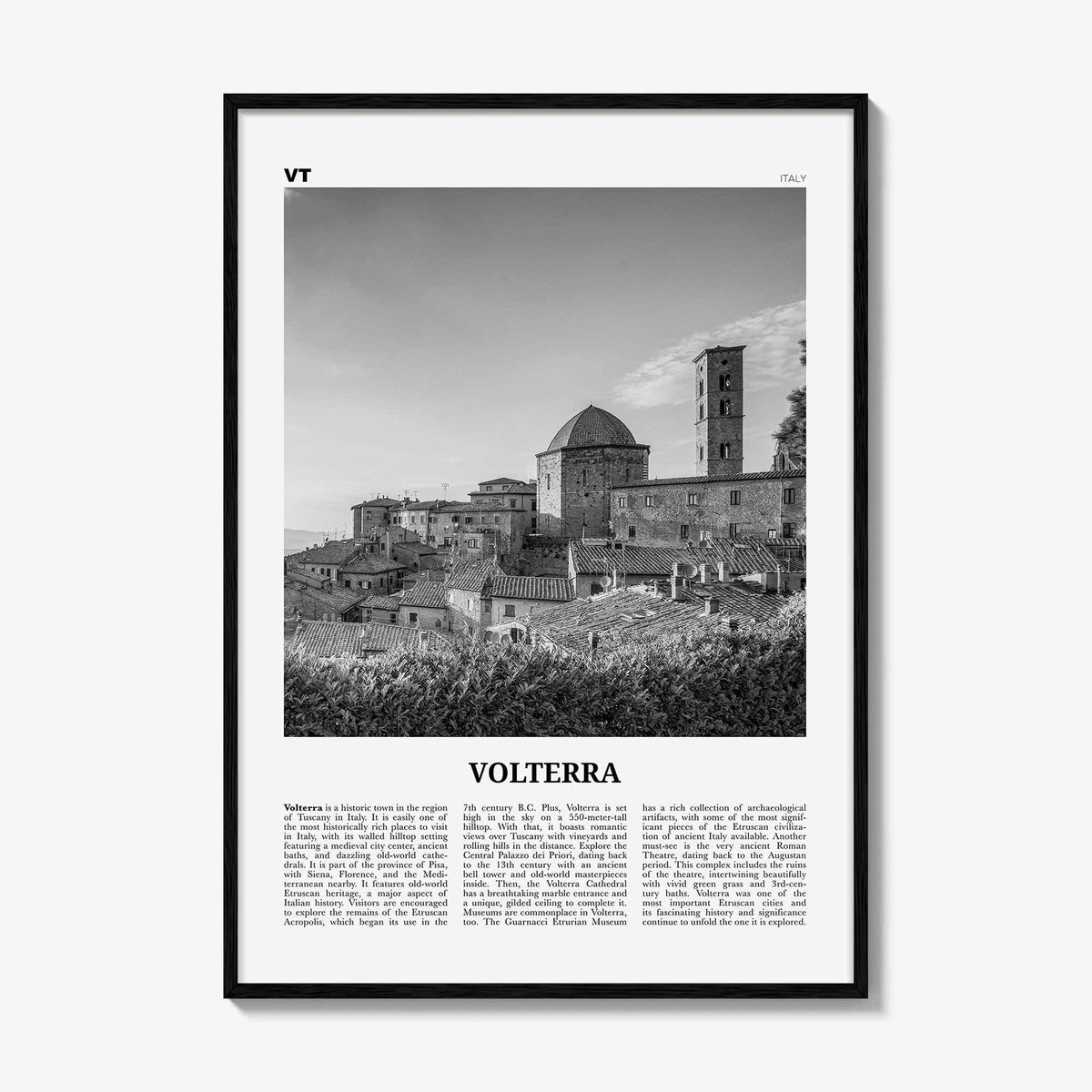 Volterra Print Black and White, Volterra Wall Art, Volterra Poster, Volterra Photo, Volterra Map, Volterra Wall Decor, Italy, Italia