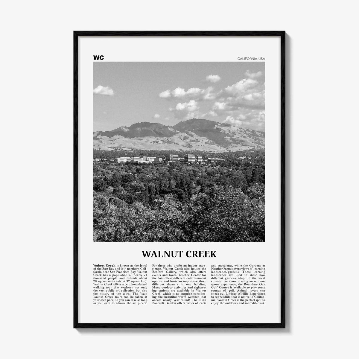 Walnut Creek Print Black and White, Walnut Creek Wall Art, Walnut Creek Poster, Walnut Creek Photo, Walnut Creek Wall Décor, California, USA