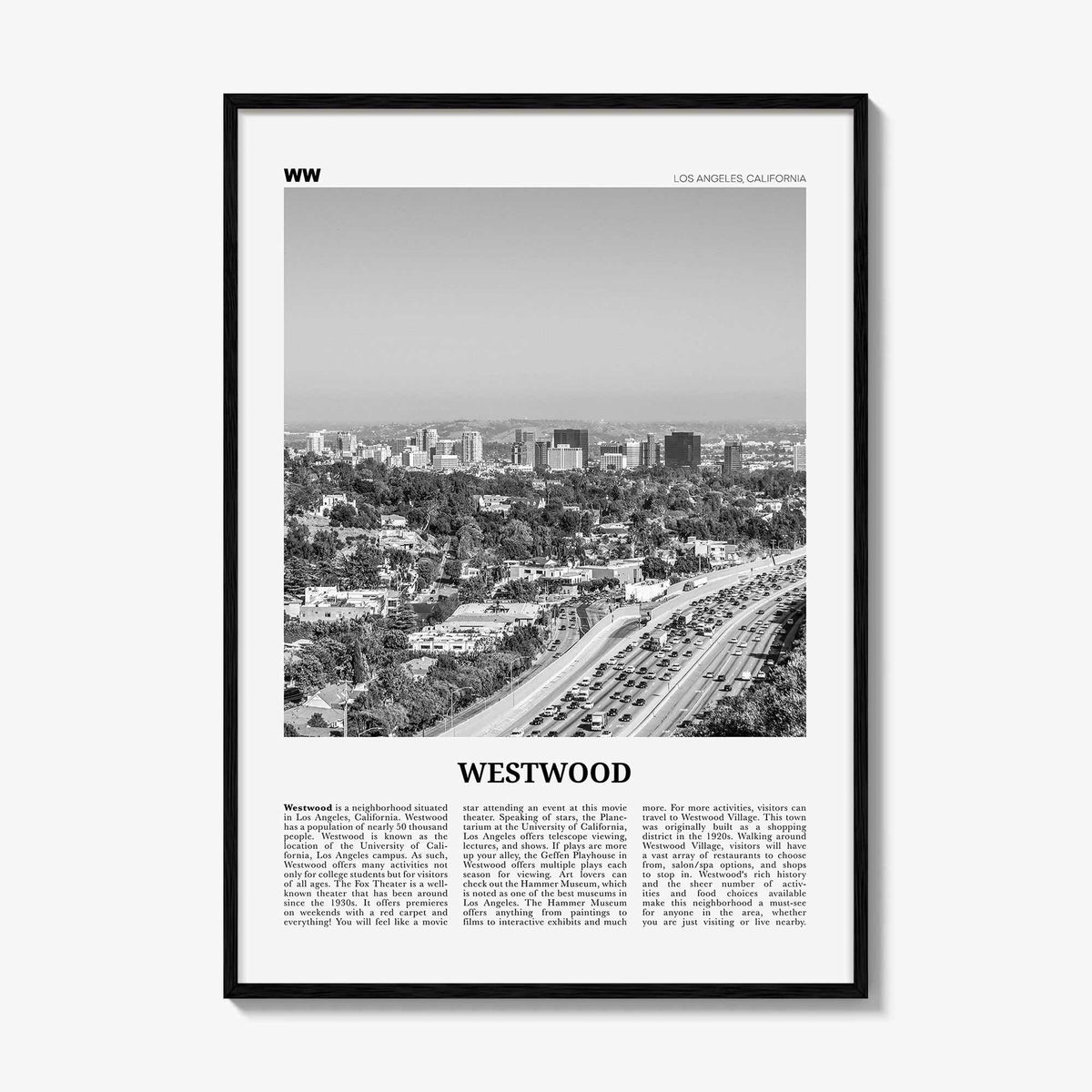 Westwood Print Black and White, Westwood Wall Art, Westwood Poster, Westwood Photo, Westwood Wall Décor, California, USA, United States