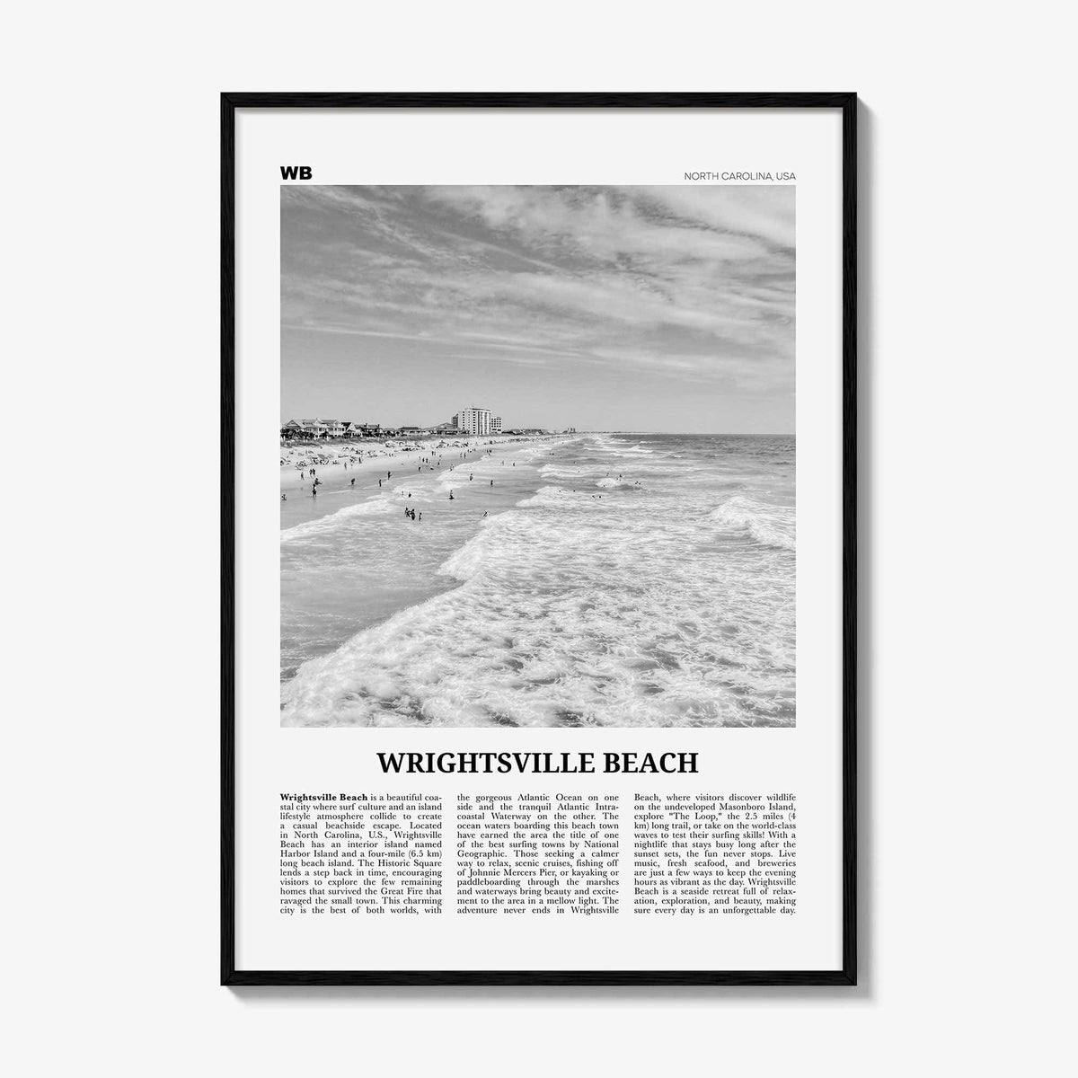 Wrightsville Beach Print Black and White No 1, Wrightsville Beach Wall Art, Wrightsville Beach Poster, Wrightsville, North Carolina, USA