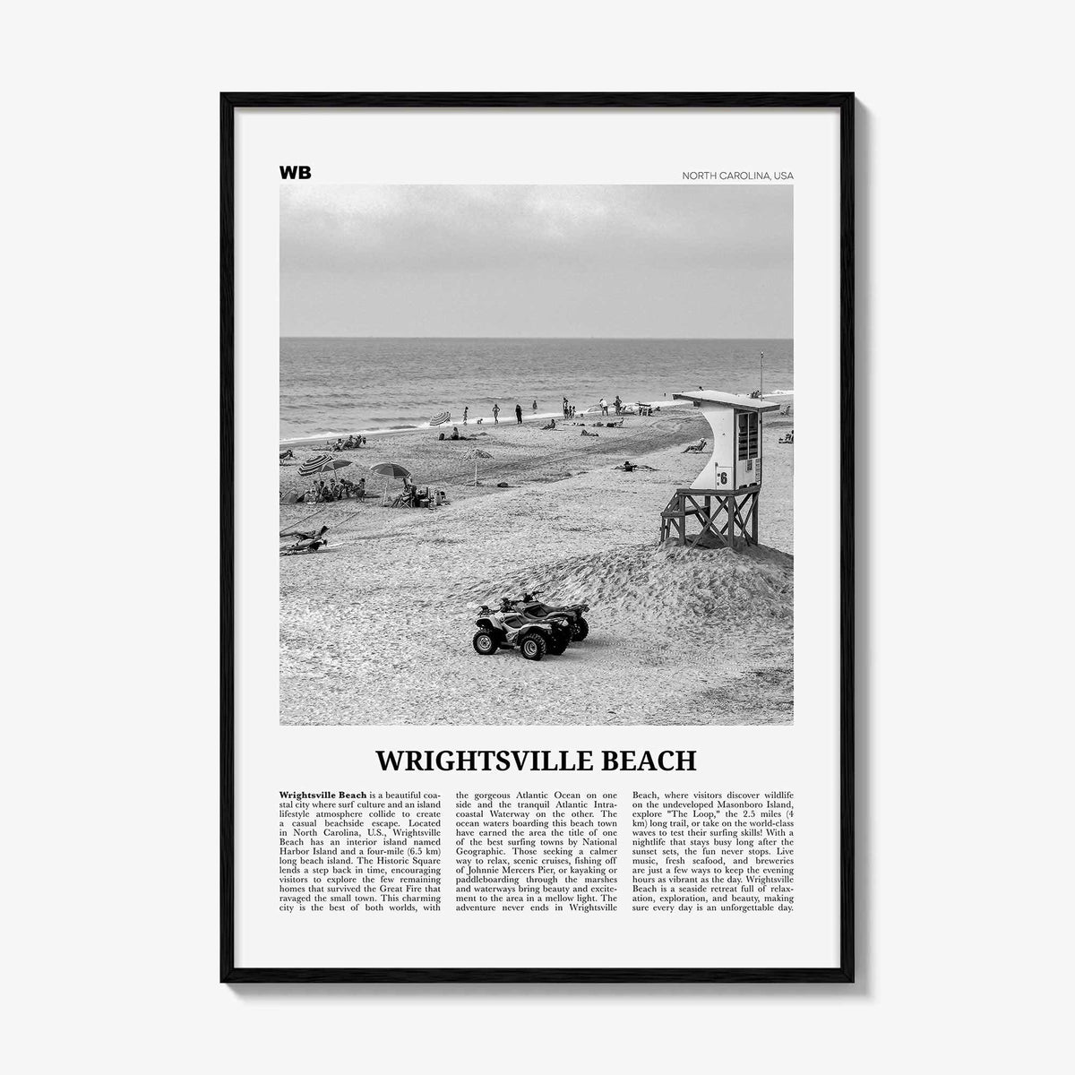 Wrightsville Beach Print Black and White No 2, Wrightsville Beach Wall Art, Wrightsville Beach Poster, Wrightsville, North Carolina USA