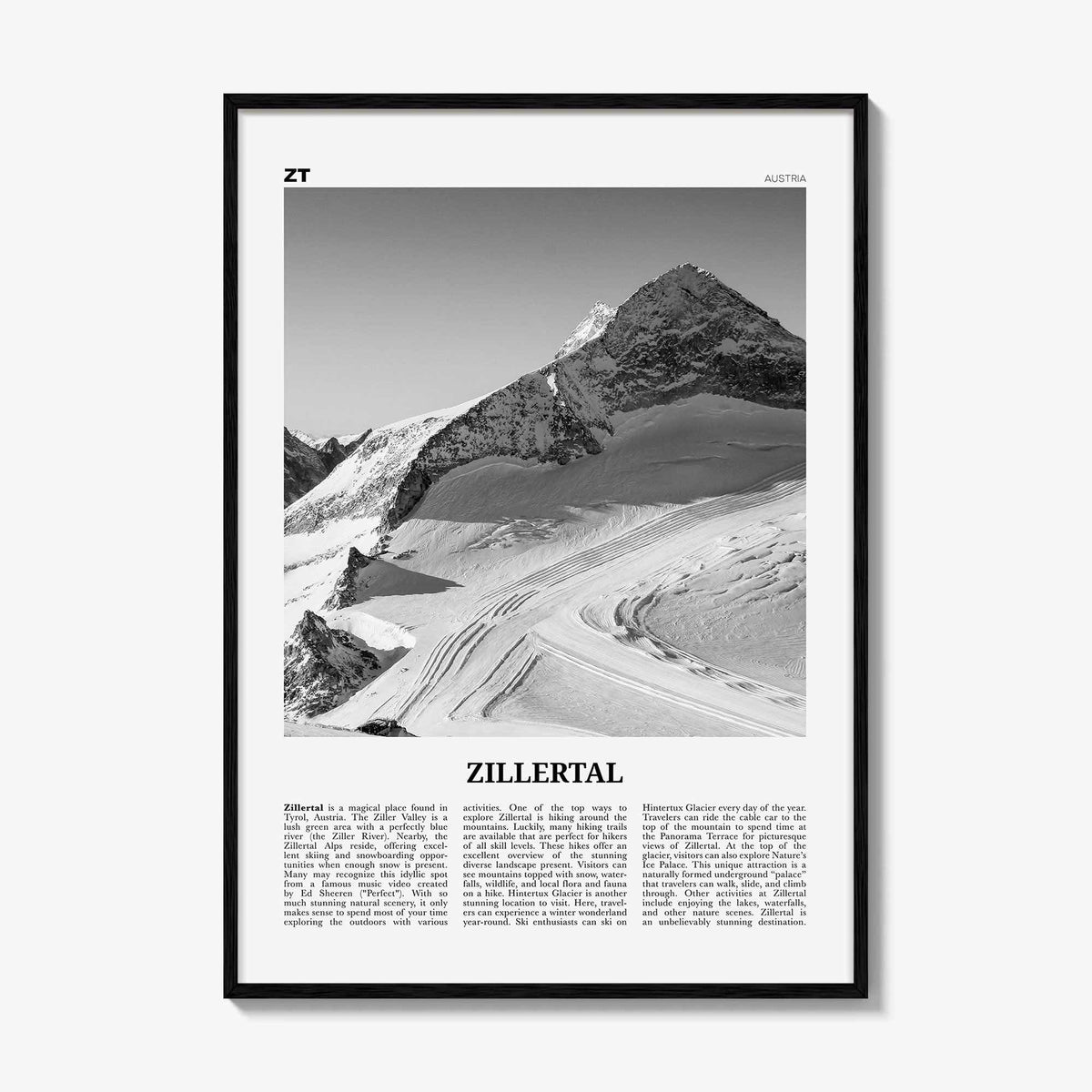 Zillertal Print Black and White, Zillertal Wall Art, Zillertal Poster, Zillertal Photo, Zillertal Wall Décor, Zillertal Map, Austria