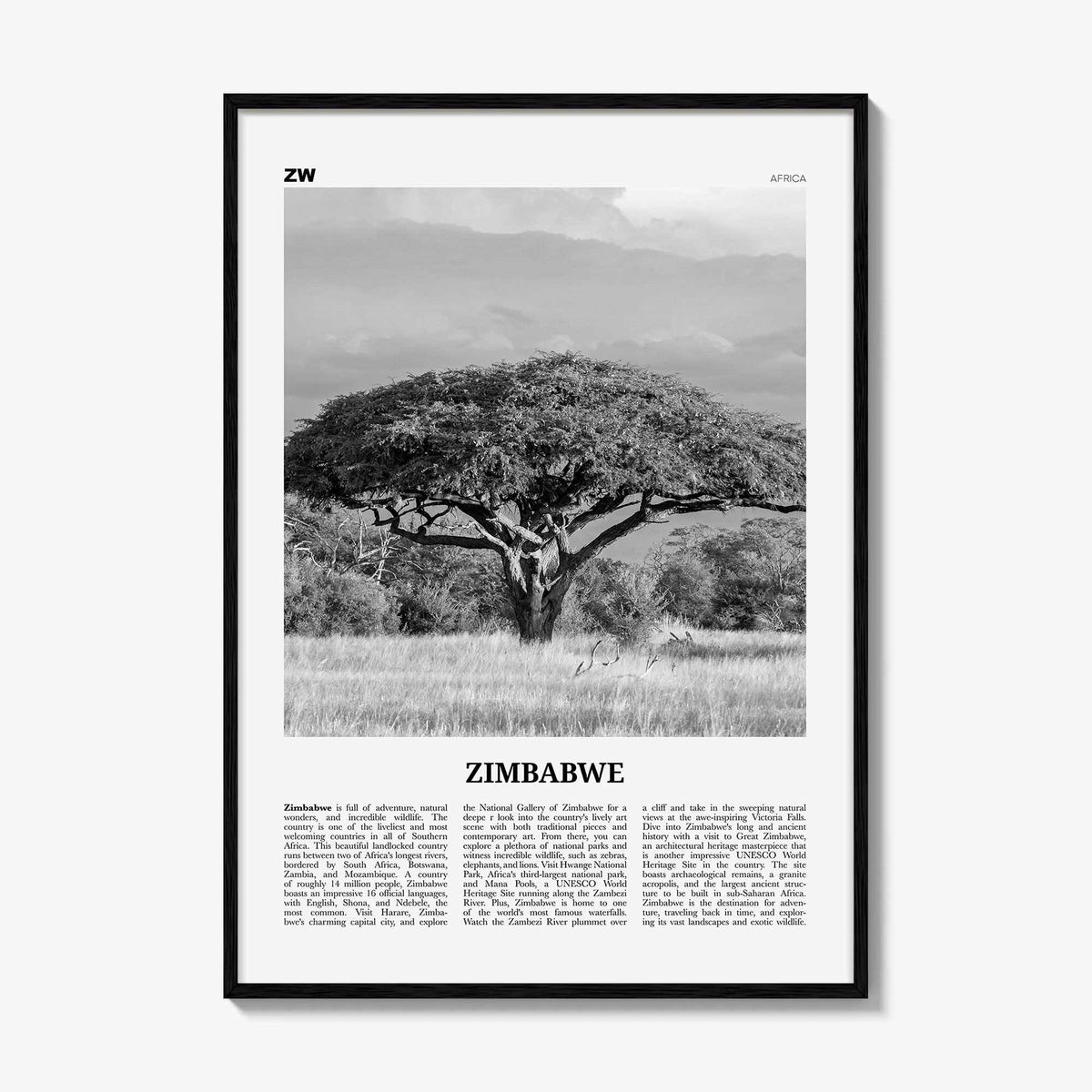 Zimbabwe Print Black and White, Zimbabwe Wall Art, Zimbabwe Poster, Zimbabwe Photo, Zimbabwe Wall Decor, Harare, Africa
